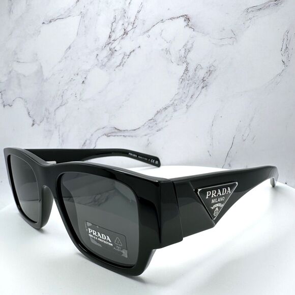 New Prada Sunglasses Black Square Oversized Triangle Plaque Logo Authentic - Picture 11 of 16